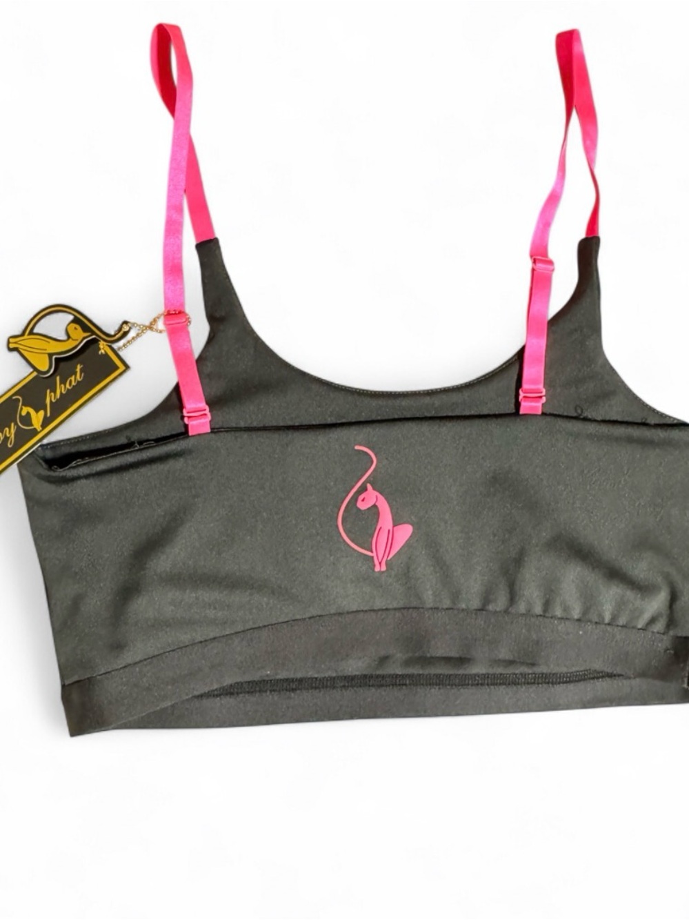 NWT Baby Phat Logo Sports Bra Black Pink Adjustable Straps Size Large - Picture 2 of 3